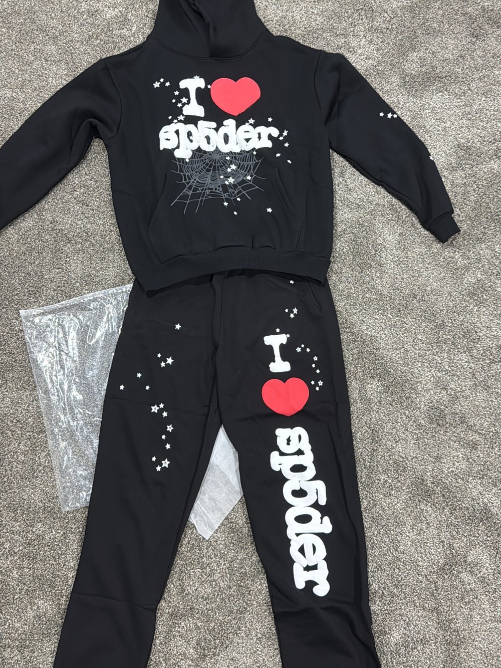 Black 'I ❤️ Sp5der' Hoodie & Joggers Set